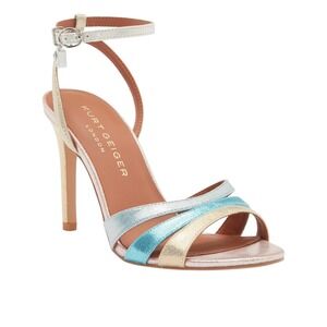 Kurt Geiger London Multi Ankle Strap Dress Stiletto Heels Sandals Gold Blue 40.5